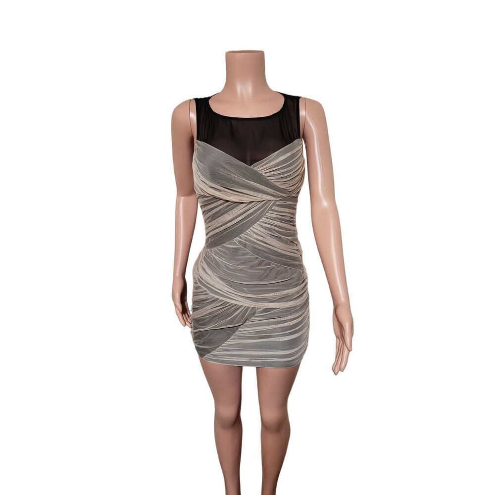 Crew neck Shirred sleeveless mini dress S